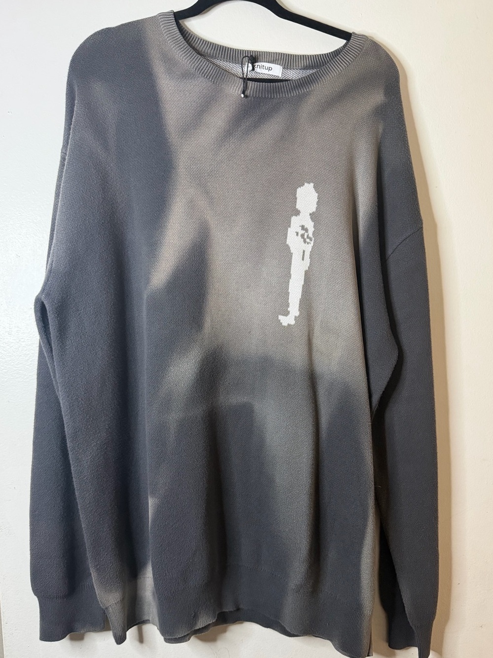 Knitup Gray Pixel Graphic Knit Sweater Size Large